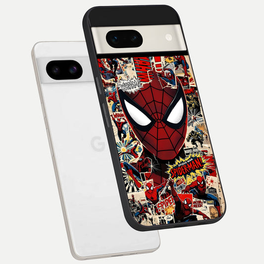  Aesthetic Wonder Spider phone case For Google Pixel 7A showing premium glass back cover with detailed artwork