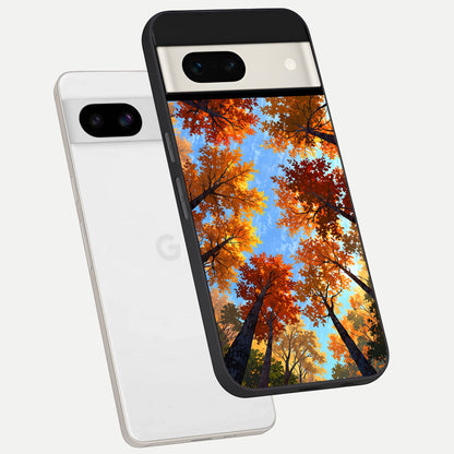  Autumn Sky Rise phone case For Google Pixel 7A showing premium glass back cover with detailed artwork