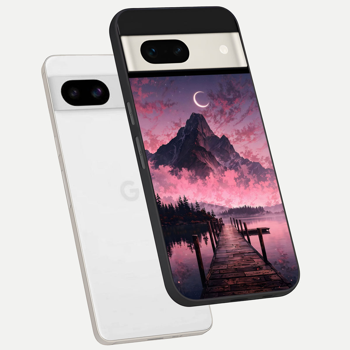  Beautiful Mountain View phone case For Google Pixel 7A showing premium glass back cover with detailed artwork