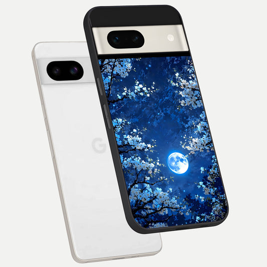  Blossom Moonlight Sky phone case For Google Pixel 7A showing premium glass back cover with detailed artwork