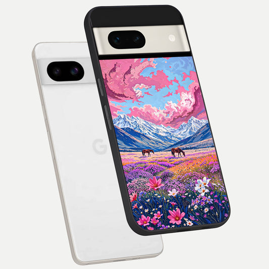  Blossom Valley Dream phone case For Google Pixel 7A showing premium glass back cover with detailed artwork
