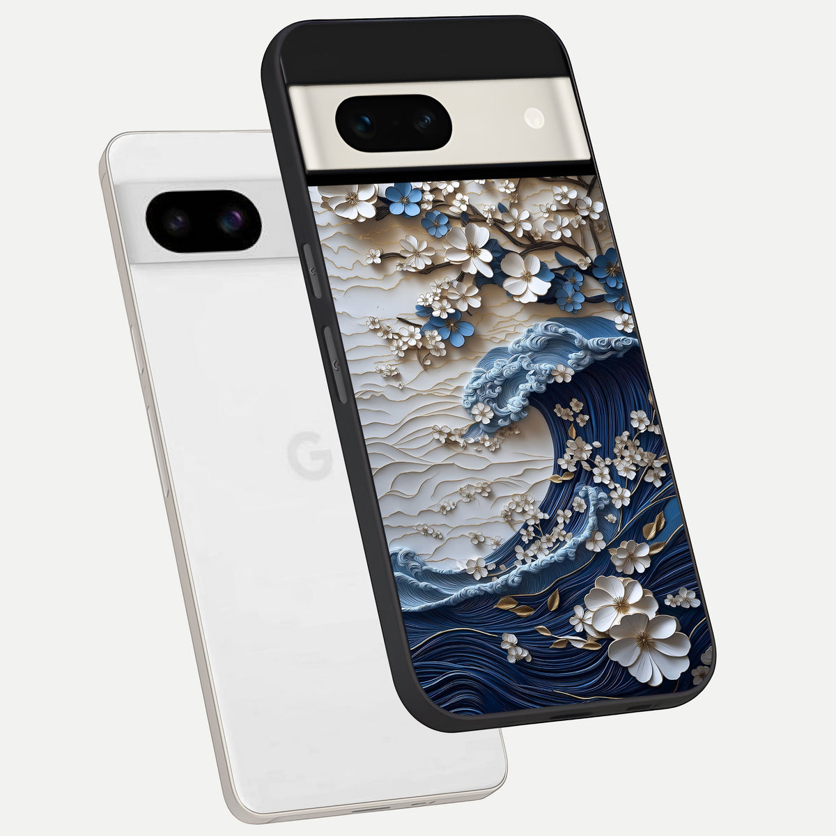  Blossom Wave Art phone case For Google Pixel 7A showing premium glass back cover with detailed artwork