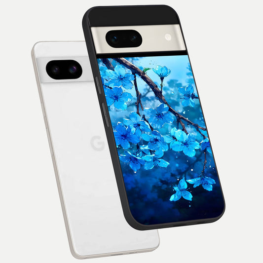  Blue Blossoms Branch phone case For Google Pixel 7A showing premium glass back cover with detailed artwork