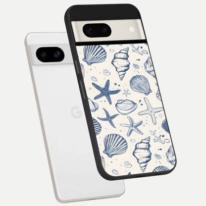  Blue Ocean Outline phone case For Google Pixel 7A showing premium glass back cover with detailed artwork