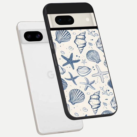  Blue Ocean Outline phone case For Google Pixel 7A showing premium glass back cover with detailed artwork