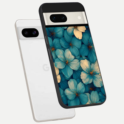  Blue Shade Floral phone case For Google Pixel 7A showing premium glass back cover with detailed artwork