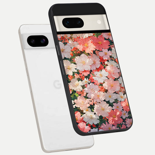  Blush Bloom Field phone case For Google Pixel 7A showing premium glass back cover with detailed artwork