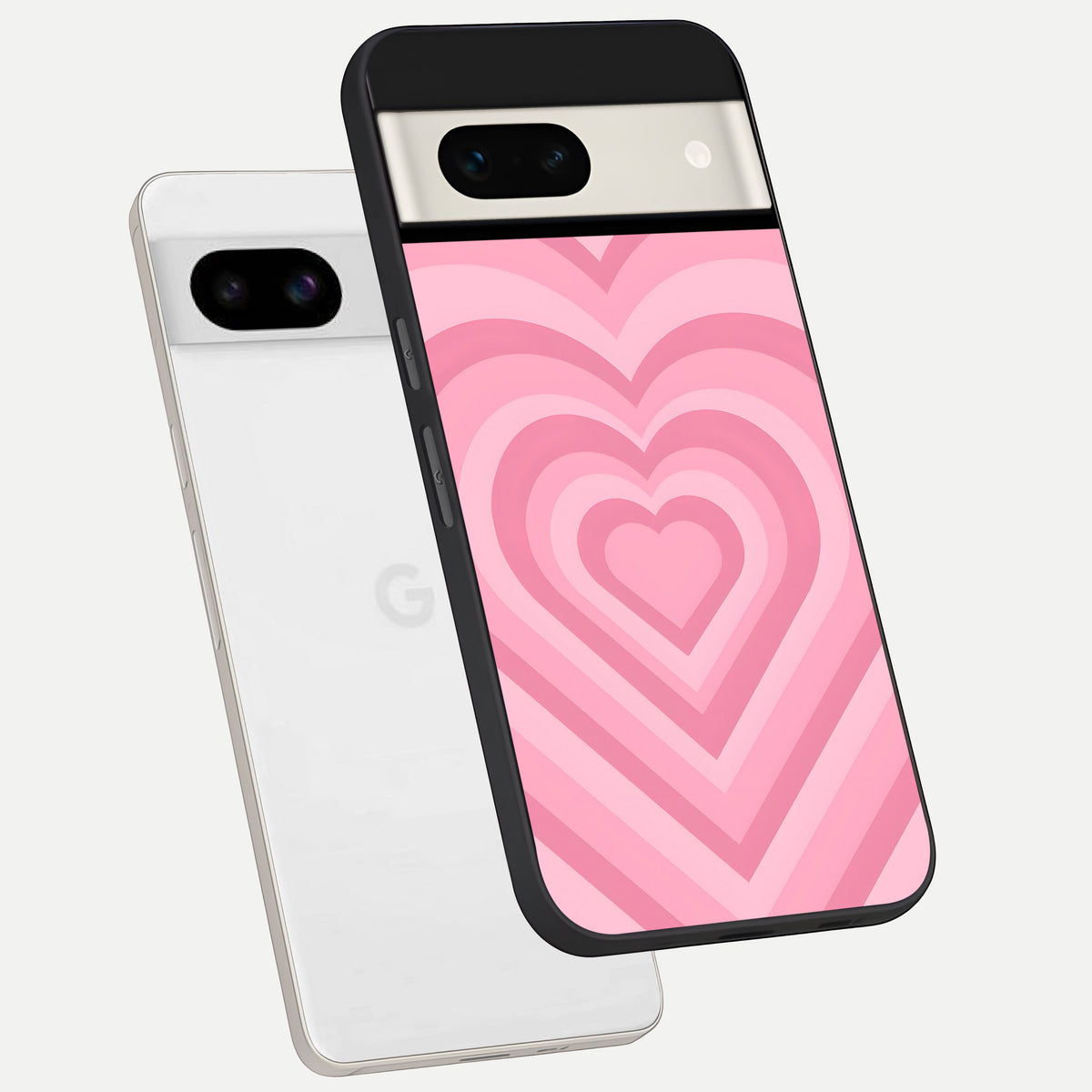  Blush Heart Waves phone case For Google Pixel 7A showing premium glass back cover with detailed artwork