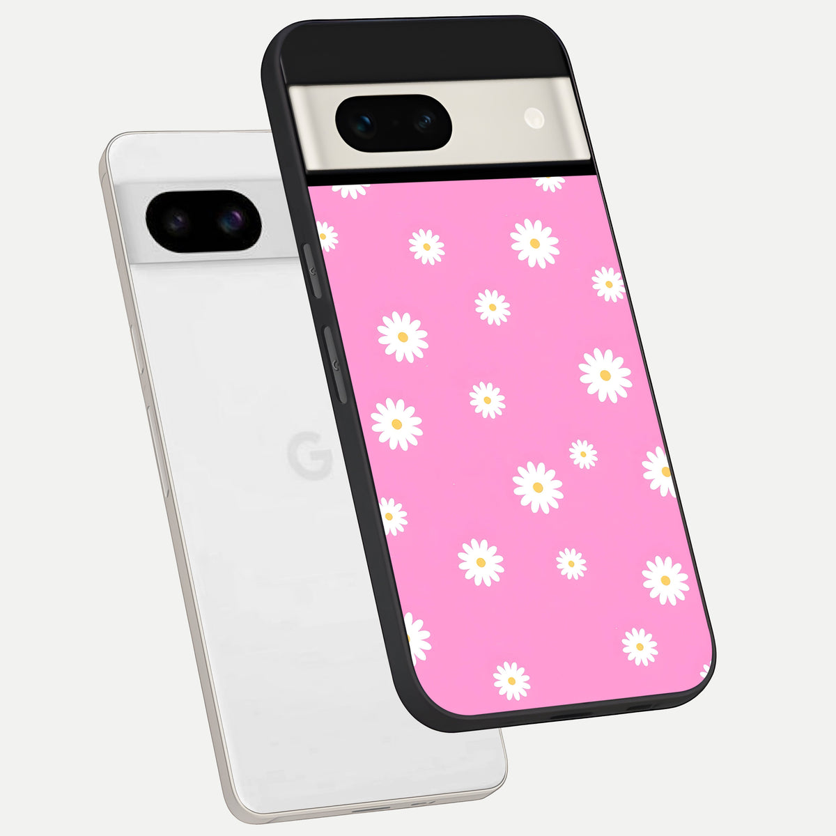  Bubblegum Daisy Pop phone case For Google Pixel 7A showing premium glass back cover with detailed artwork
