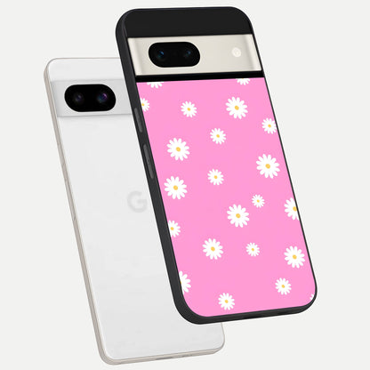  Bubblegum Daisy Pop phone case For Google Pixel 7A showing premium glass back cover with detailed artwork