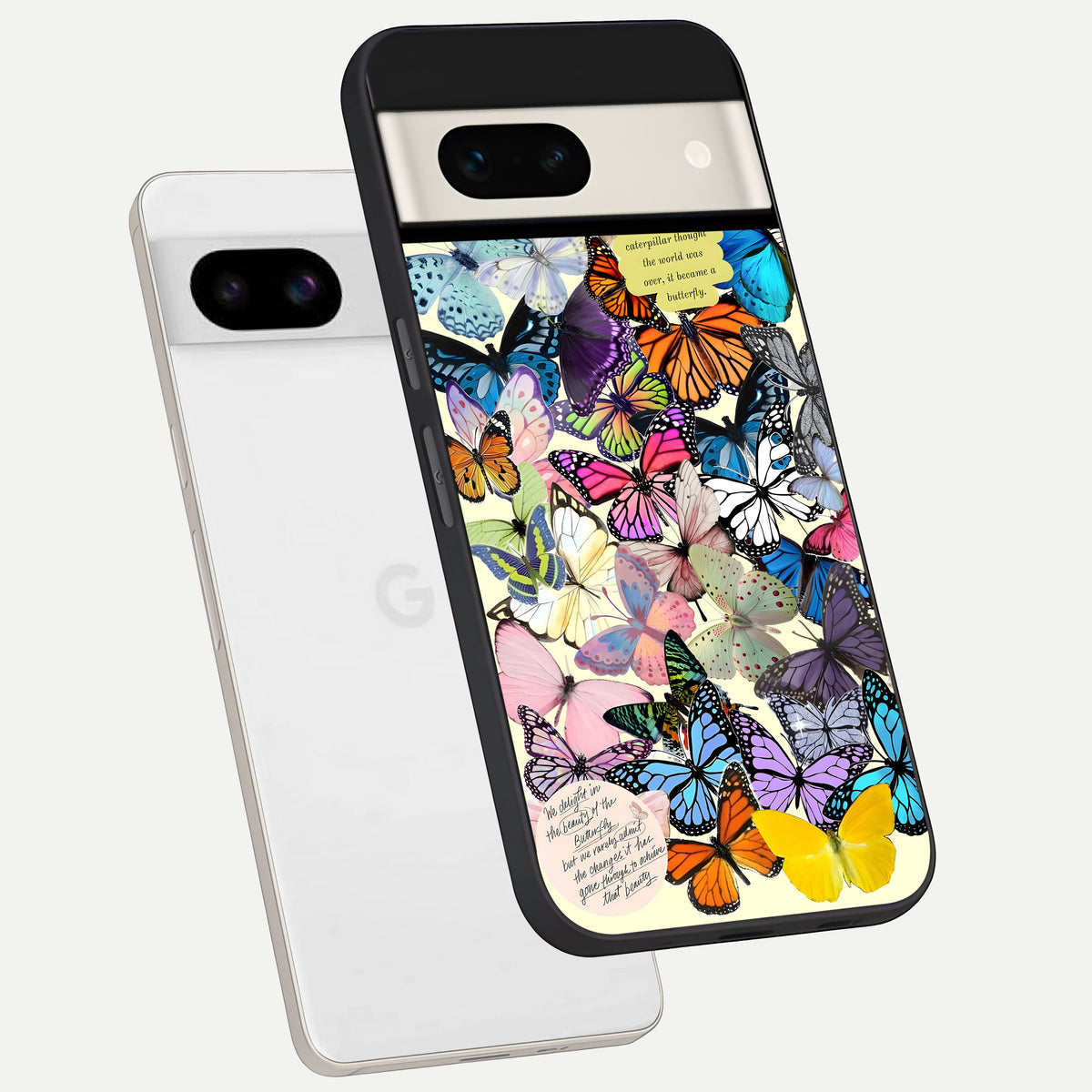 Butterflies Petal Dream phone case For Google Pixel 7A showing premium glass back cover with detailed artwork