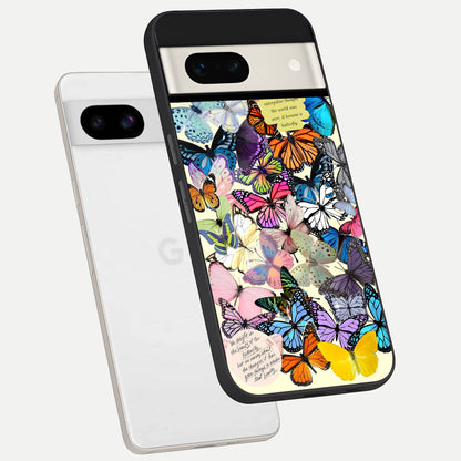  Butterflies Petal Dream phone case For Google Pixel 7A showing premium glass back cover with detailed artwork