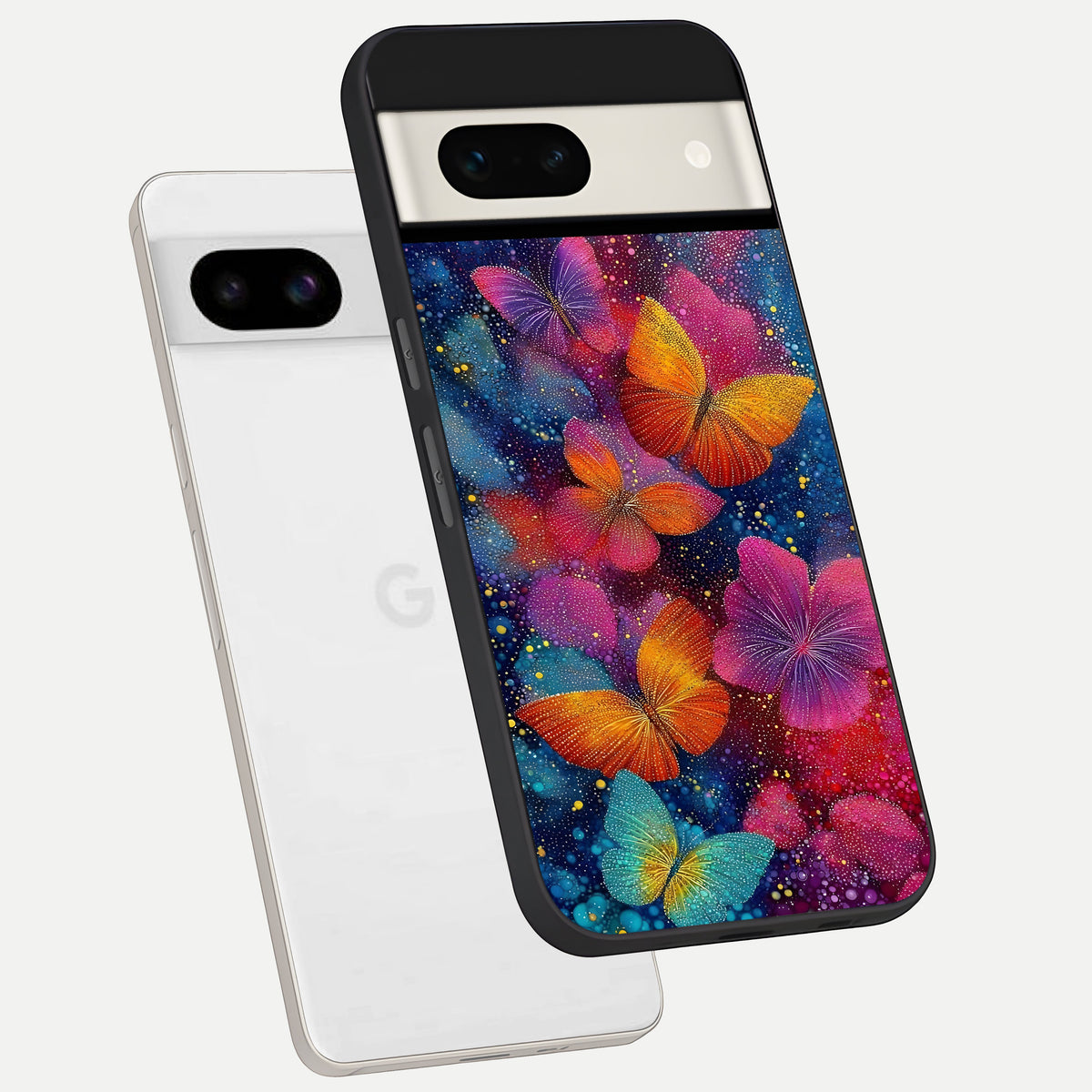  Butterfly Dream Mist phone case For Google Pixel 7A showing premium glass back cover with detailed artwork