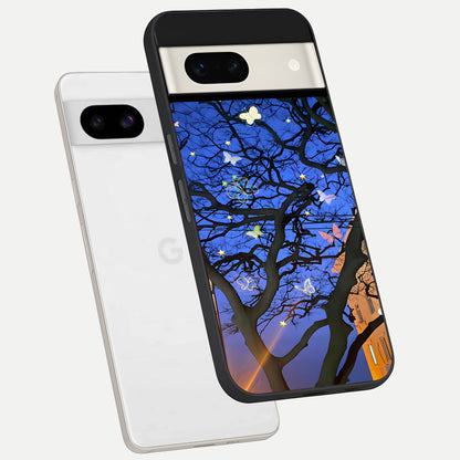  Butterfly Night Magic phone case For Google Pixel 7A showing premium glass back cover with detailed artwork
