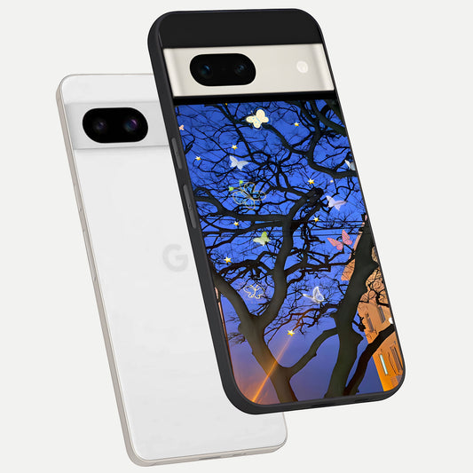  Butterfly Night Magic phone case For Google Pixel 7A showing premium glass back cover with detailed artwork