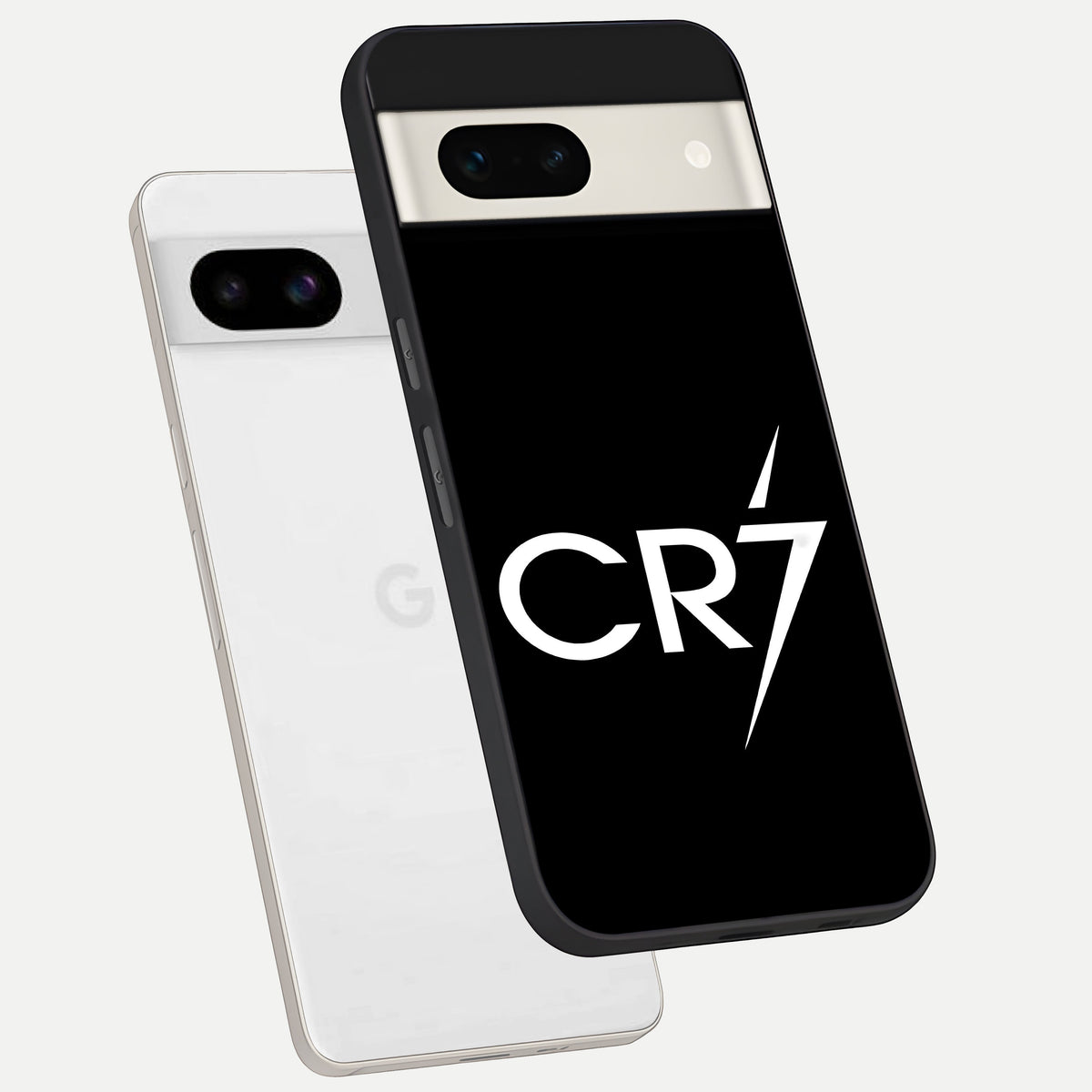  CR7 Elite Strike phone case For Google Pixel 7A showing premium glass back cover with detailed artwork