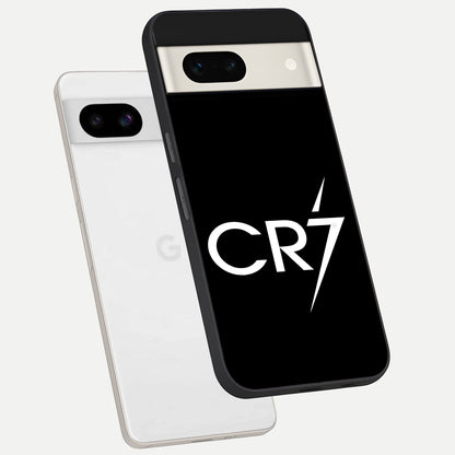  CR7 Elite Strike phone case For Google Pixel 7A showing premium glass back cover with detailed artwork