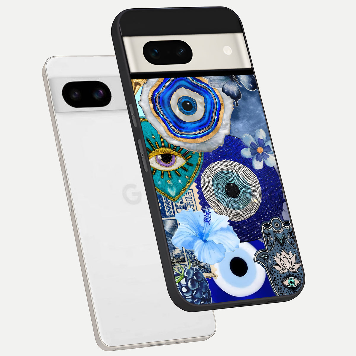 Celestial Blue Vision phone case For Google Pixel 7A showing premium glass back cover with detailed artwork