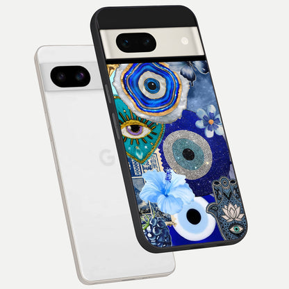  Celestial Blue Vision phone case For Google Pixel 7A showing premium glass back cover with detailed artwork