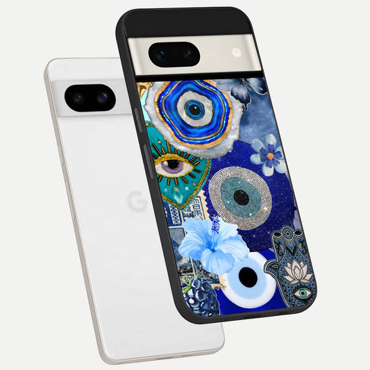  Celestial Blue Vision phone case For Google Pixel 7A showing premium glass back cover with detailed artwork