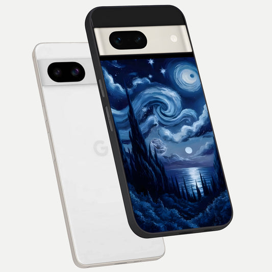  Celestial Dream Van Gogh phone case For Google Pixel 7A showing premium glass back cover with detailed artwork