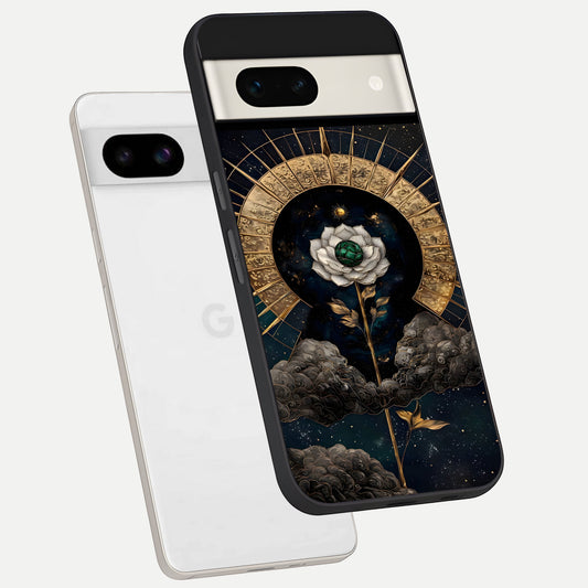  Celestial Lotus Morang phone case For Google Pixel 7A showing premium glass back cover with detailed artwork