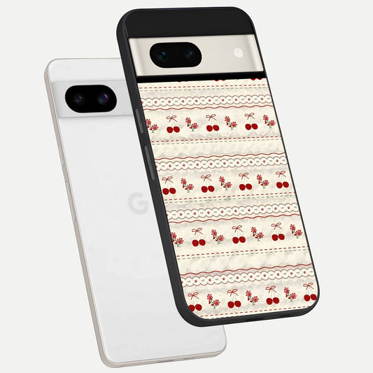  Cherry Bloom Charm phone case For Google Pixel 7A showing premium glass back cover with detailed artwork