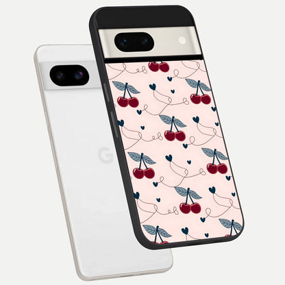  Cherry Heart Line phone case For Google Pixel 7A showing premium glass back cover with detailed artwork