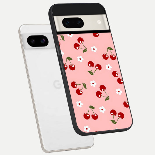  Cherry Love Mood phone case For Google Pixel 7A showing premium glass back cover with detailed artwork
