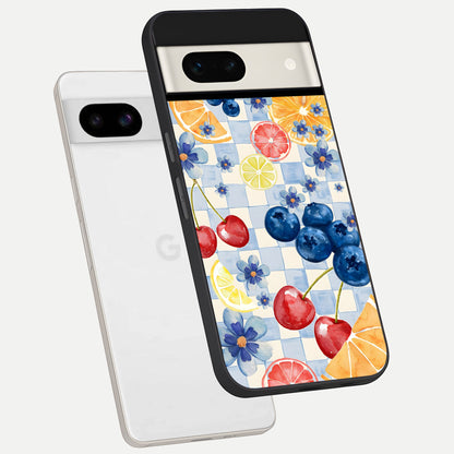  Citrus Bloom Joy phone case For Google Pixel 7A showing premium glass back cover with detailed artwork