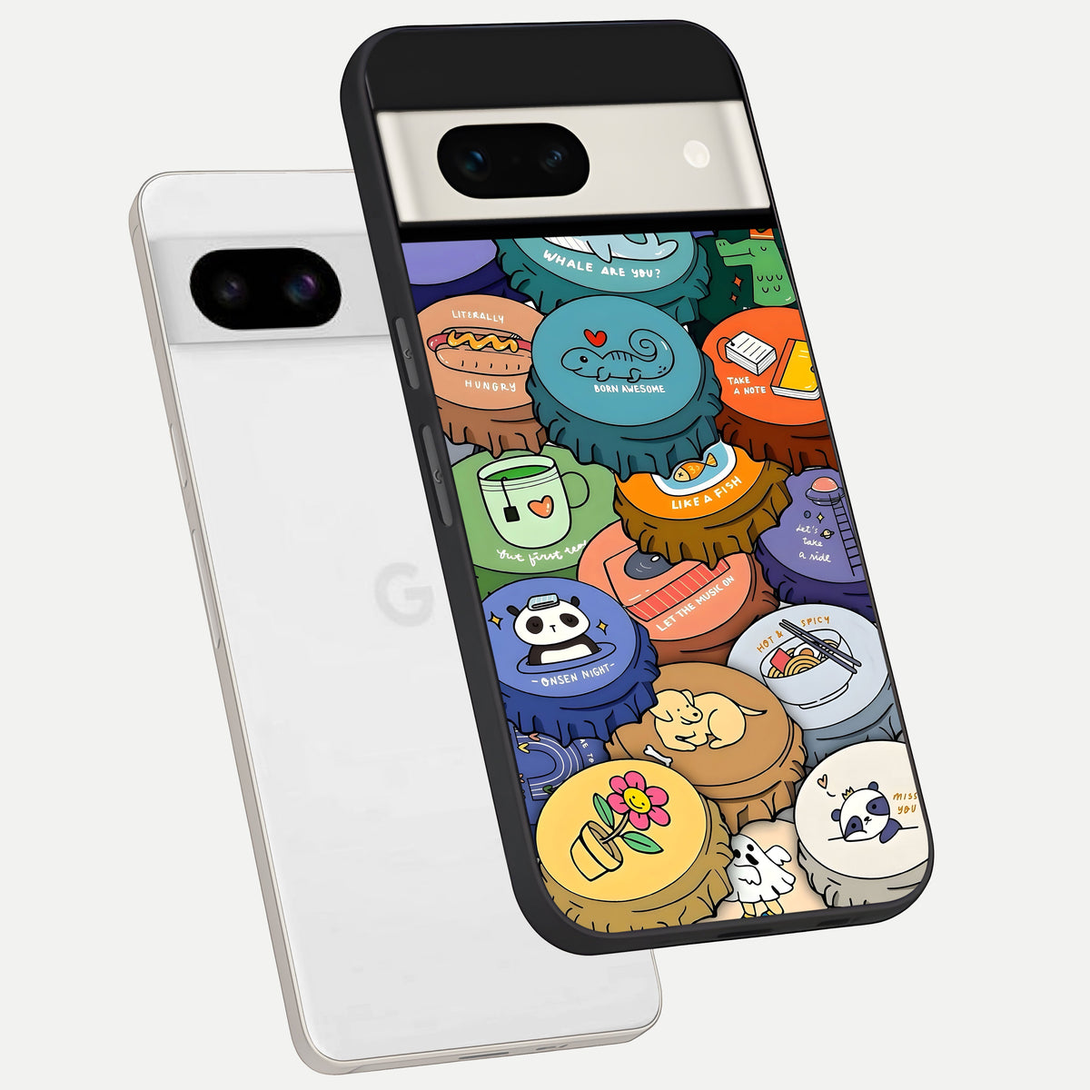  Coins Patterns phone case For Google Pixel 7A showing premium glass back cover with detailed artwork