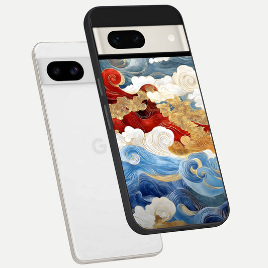  Colored Waves phone case For Google Pixel 7A showing premium glass back cover with detailed artwork