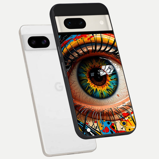  Colorful Eye phone case For Google Pixel 7A showing premium glass back cover with detailed artwork