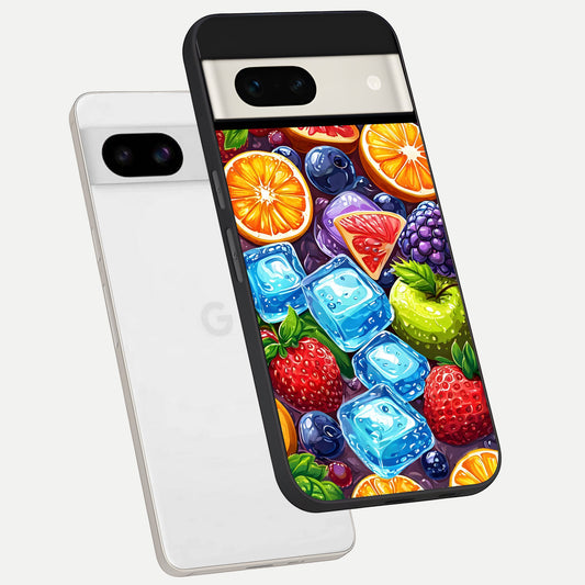  Colorful Fruits with Ice phone case For Google Pixel 7A showing premium glass back cover with detailed artwork