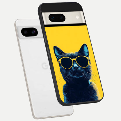  Cool Cat Vibes phone case For Google Pixel 7A showing premium glass back cover with detailed artwork