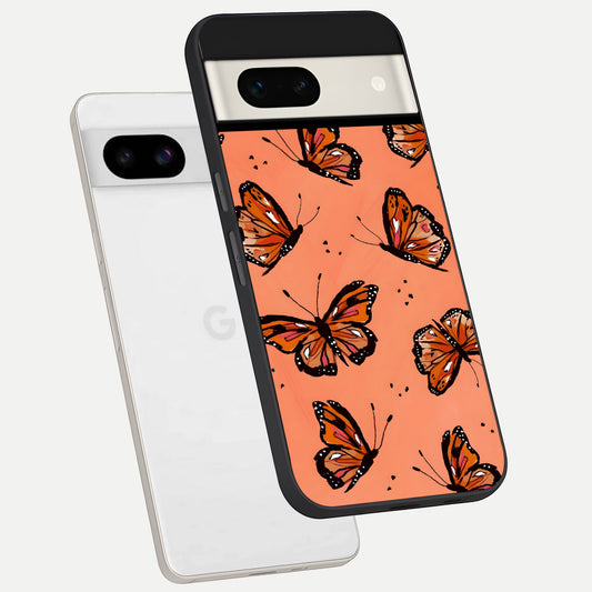  Coral Wing Butterfly phone case For Google Pixel 7A showing premium glass back cover with detailed artwork