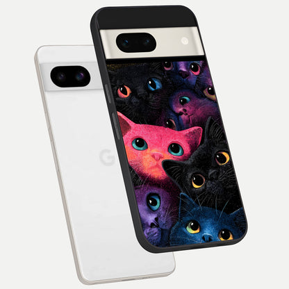  Cosmic Cats Dreams phone case For Google Pixel 7A showing premium glass back cover with detailed artwork