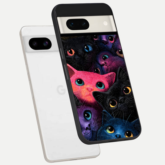  Cosmic Cats Dreams phone case For Google Pixel 7A showing premium glass back cover with detailed artwork