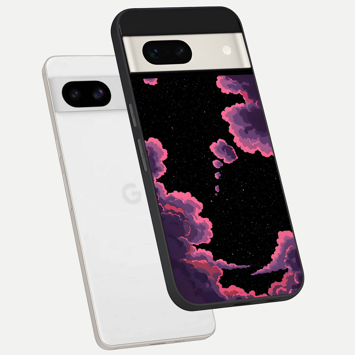  Cosmic Cloud Journey phone case For Google Pixel 7A showing premium glass back cover with detailed artwork