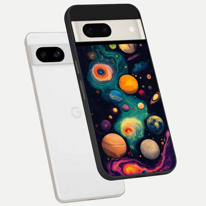  Cosmic Planet Journey phone case For Google Pixel 7A showing premium glass back cover with detailed artwork