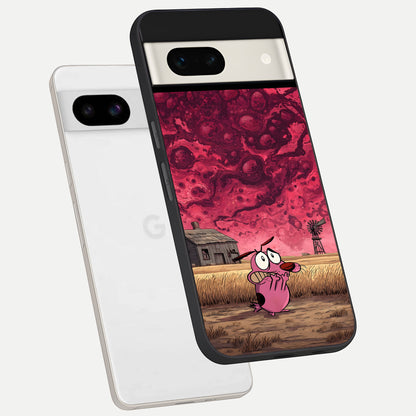  Courage Under Sky phone case For Google Pixel 7A showing premium glass back cover with detailed artwork