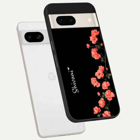  Crimson Bloom Grace Custom Name phone case For Google Pixel 7A showing premium glass back cover with detailed artwork
