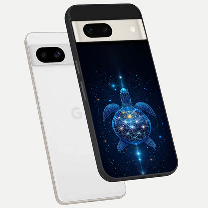  Crimson Blue Turtle phone case For Google Pixel 7A showing premium glass back cover with detailed artwork