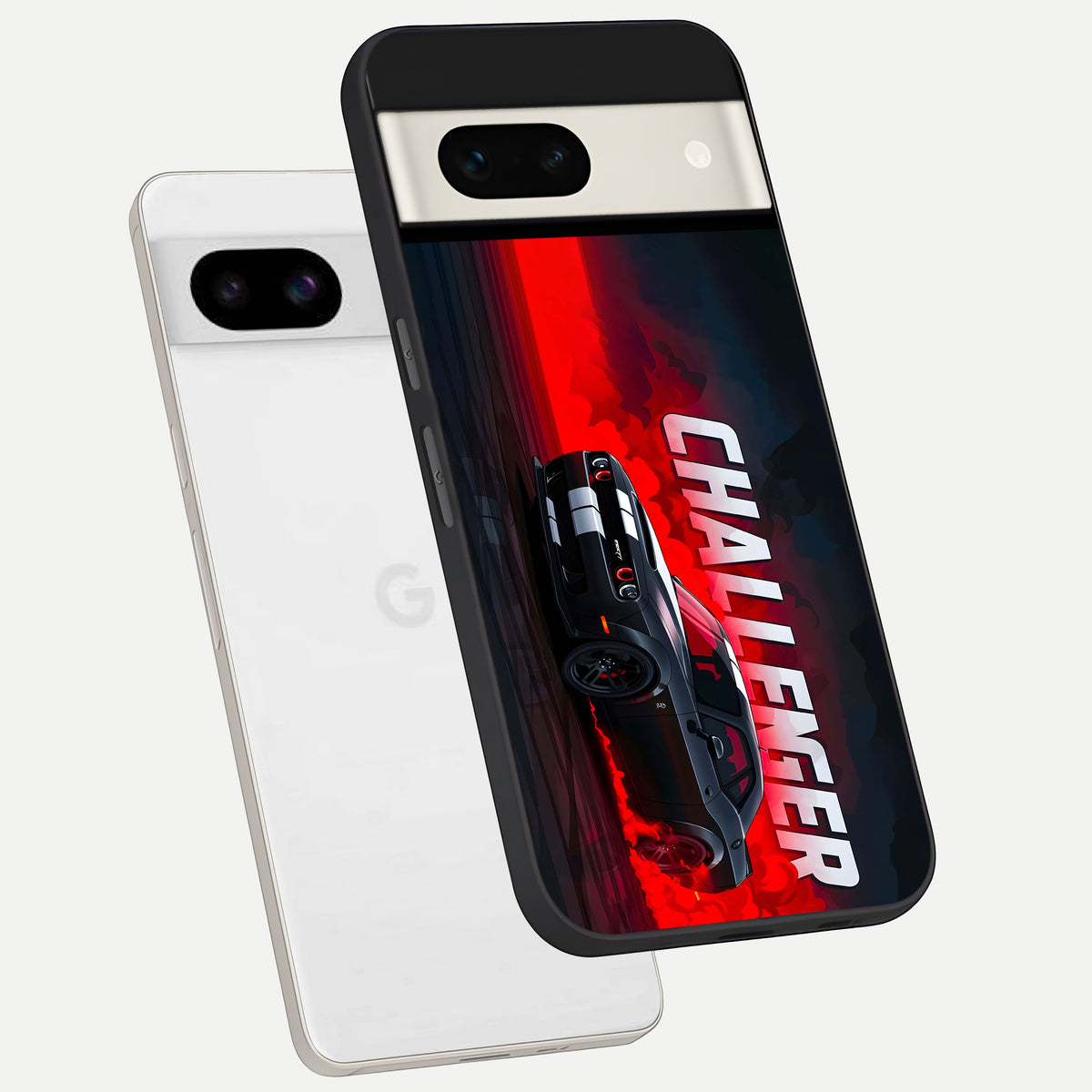  Crimson Challenger Fury phone case For Google Pixel 7A showing premium glass back cover with detailed artwork