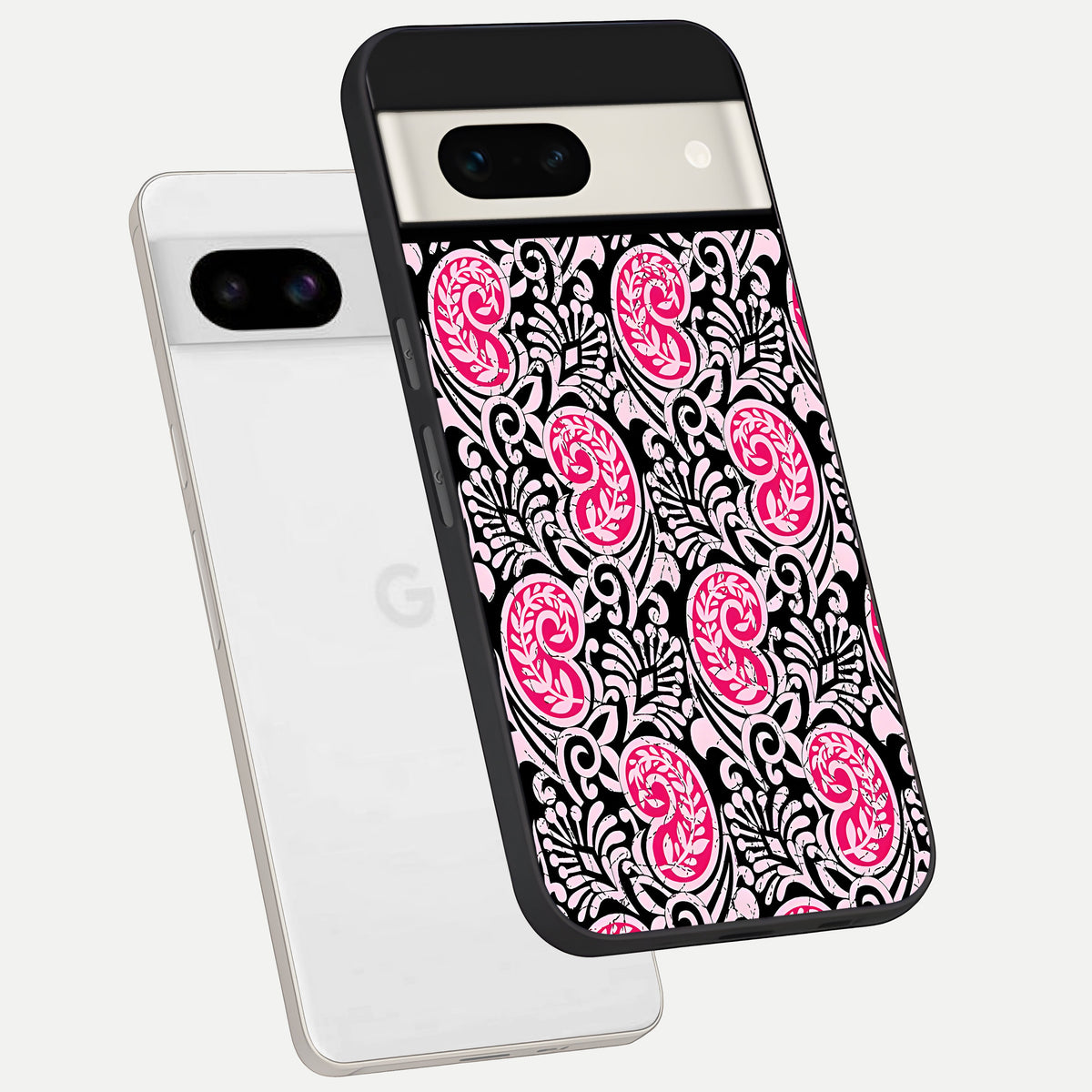  Crimson Paisley Charm phone case For Google Pixel 7A showing premium glass back cover with detailed artwork