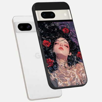  Crimson Rose Serenity phone case For Google Pixel 7A showing premium glass back cover with detailed artwork