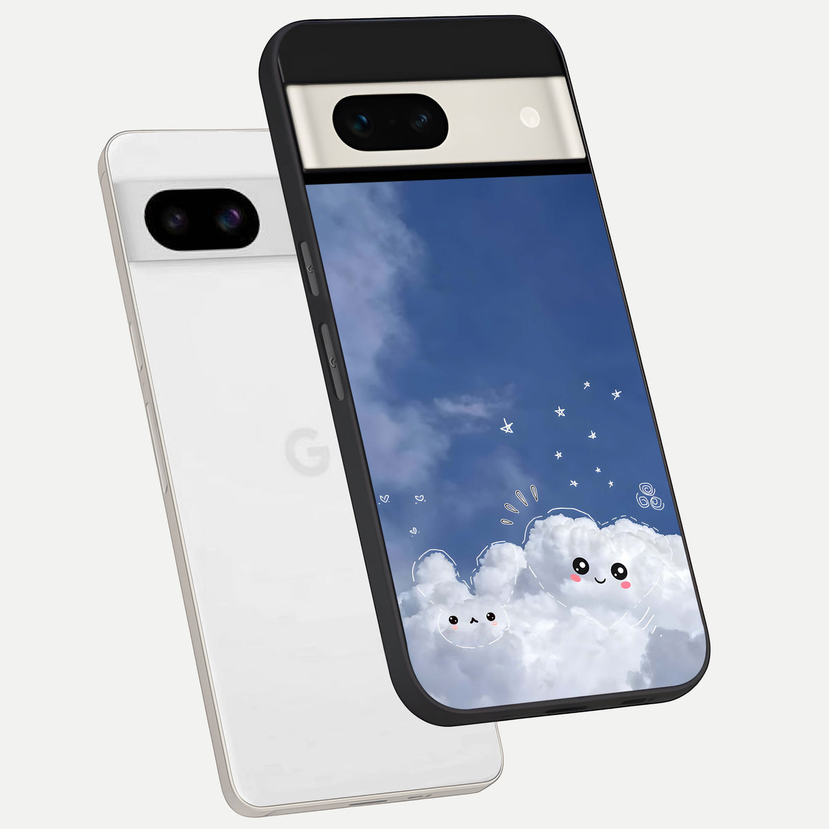  Cute Blossom Cloud phone case For Google Pixel 7A showing premium glass back cover with detailed artwork