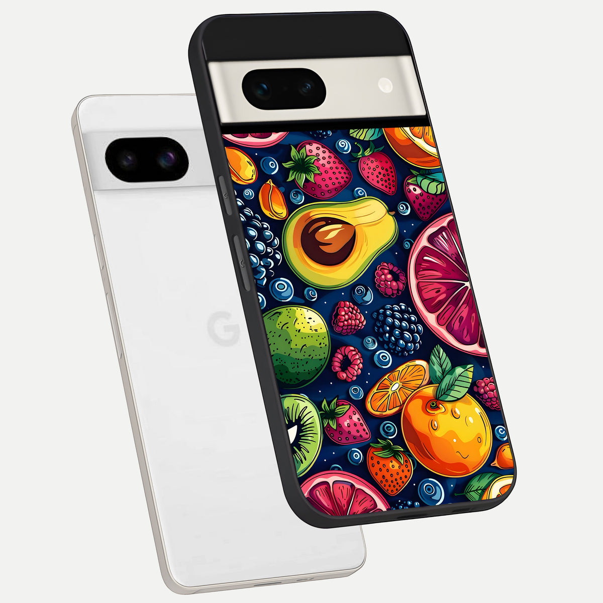  Cute Fruits Art phone case For Google Pixel 7A showing premium glass back cover with detailed artwork