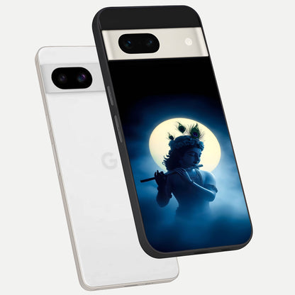  Divine Moon Flute phone case For Google Pixel 7A showing premium glass back cover with detailed artwork