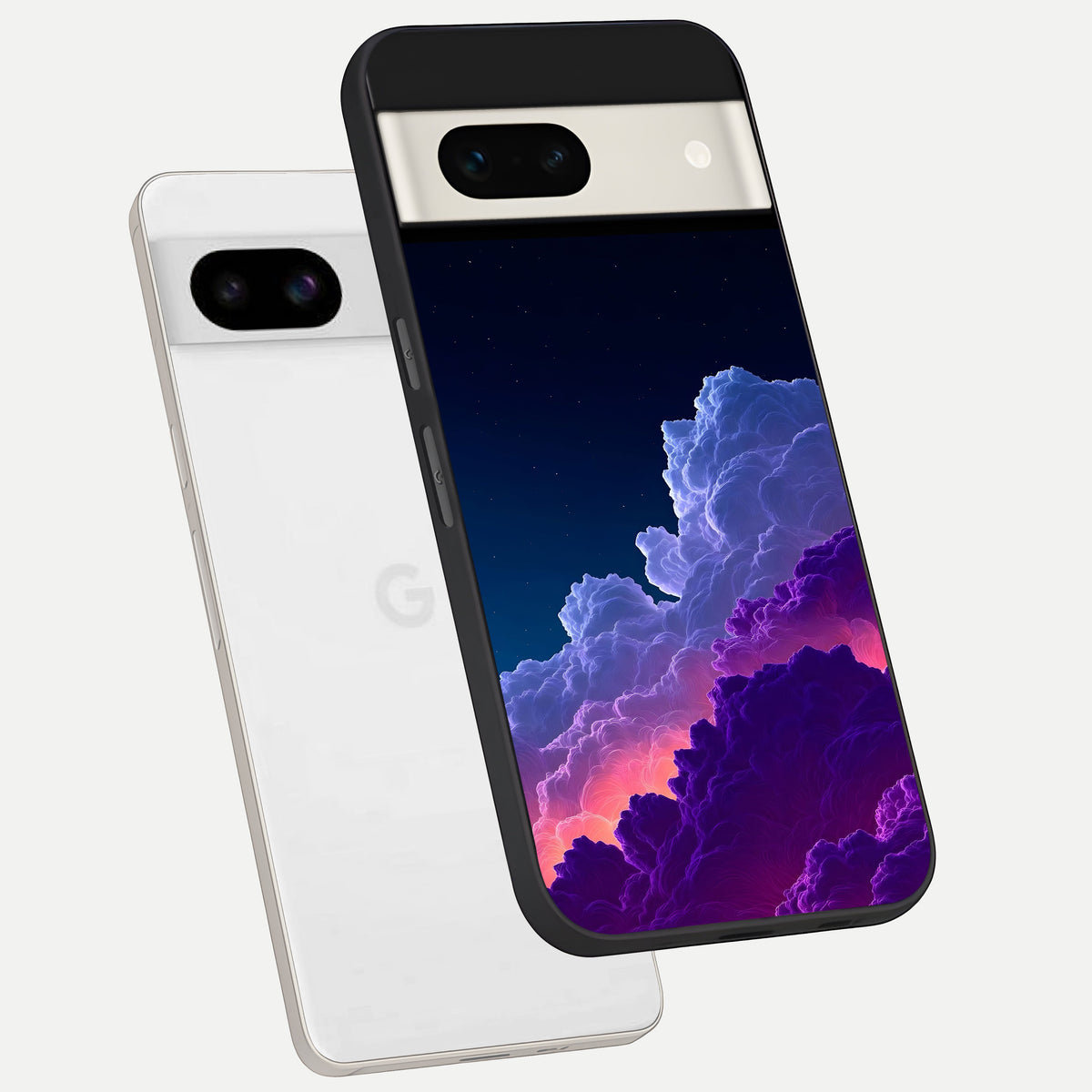  Dreamy Cloud Skies phone case For Google Pixel 7A showing premium glass back cover with detailed artwork